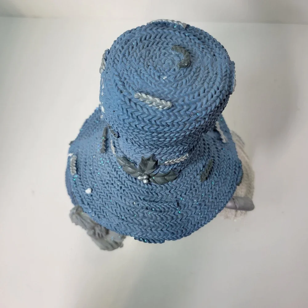 Blue Knitted Snowman Figurine‎ with Top Hat & Cane Winter Holiday Decor